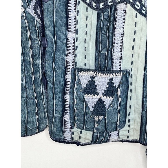 Coldwater Creek Women's Jacket Size XL Crochet Denim Boho Indigo Patchwork Y2K - Picture 5 of 15